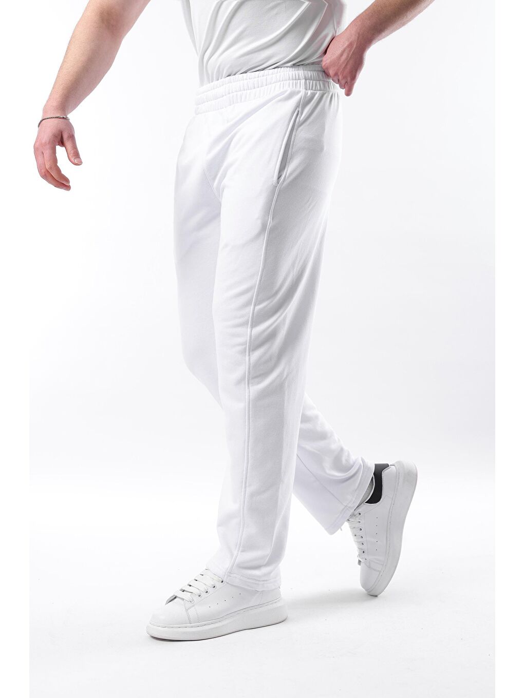 Beyaz Rahat Kesim Erkek Eşofman Altı E6560-8