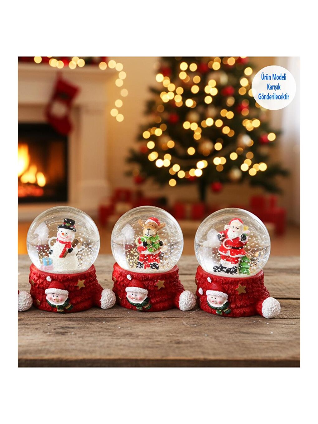Karışık Kırmızı Yılbaşı Temalı Mini Kar Küresi-1