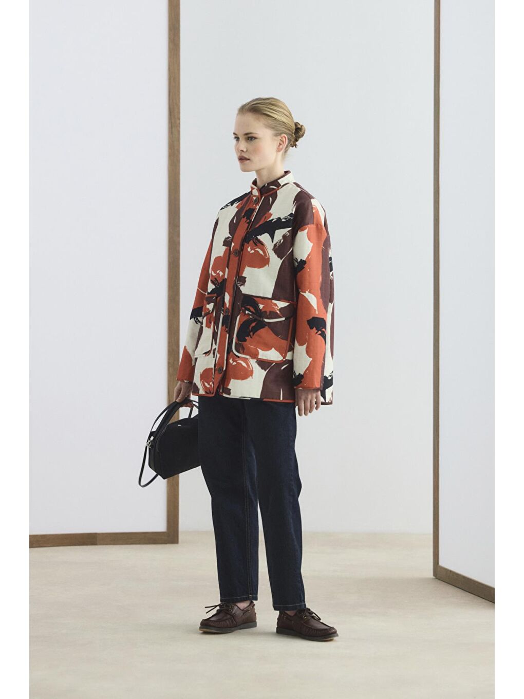 Desenli Hakim Yaka Kapak Cepli İnce Kapitone Ceket Kahverengi-4