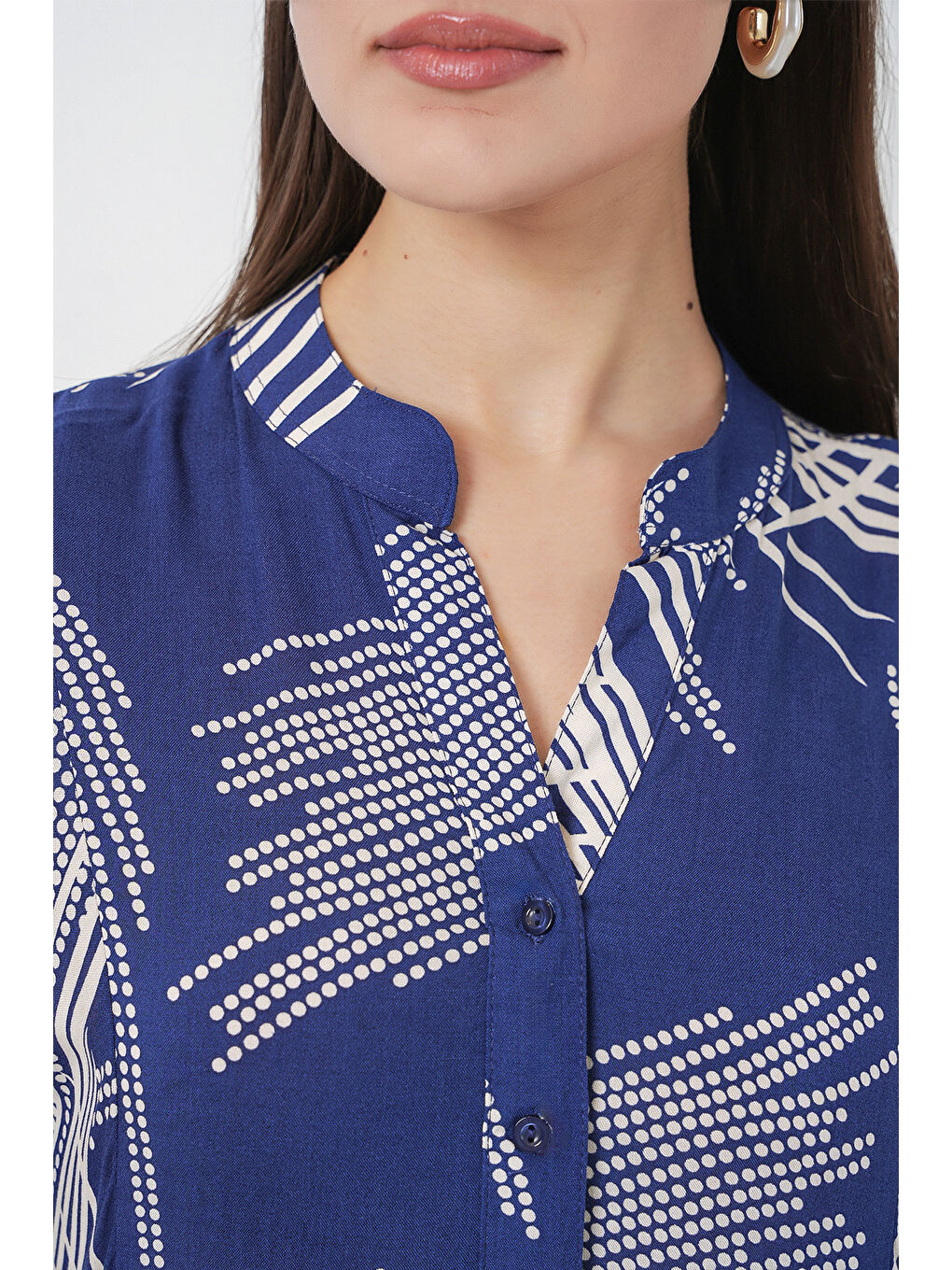 Kadın Desenli Uzun Tesettür Elbise 2585 - C.Lacivert-4