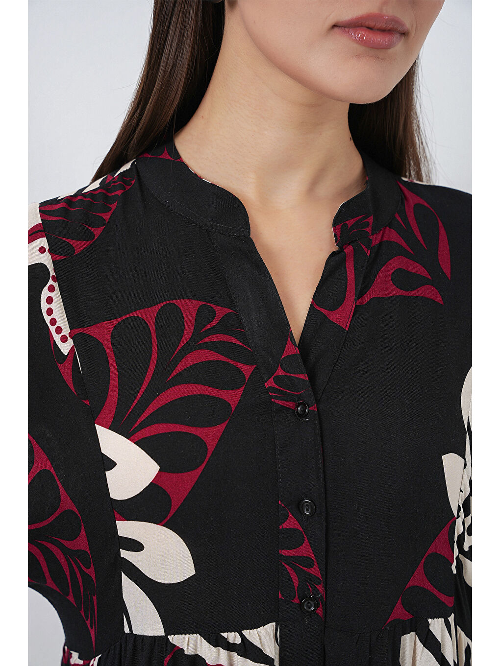 Kadın Desenli Uzun Tesettür Elbise 2585 - Z.Siyah-4