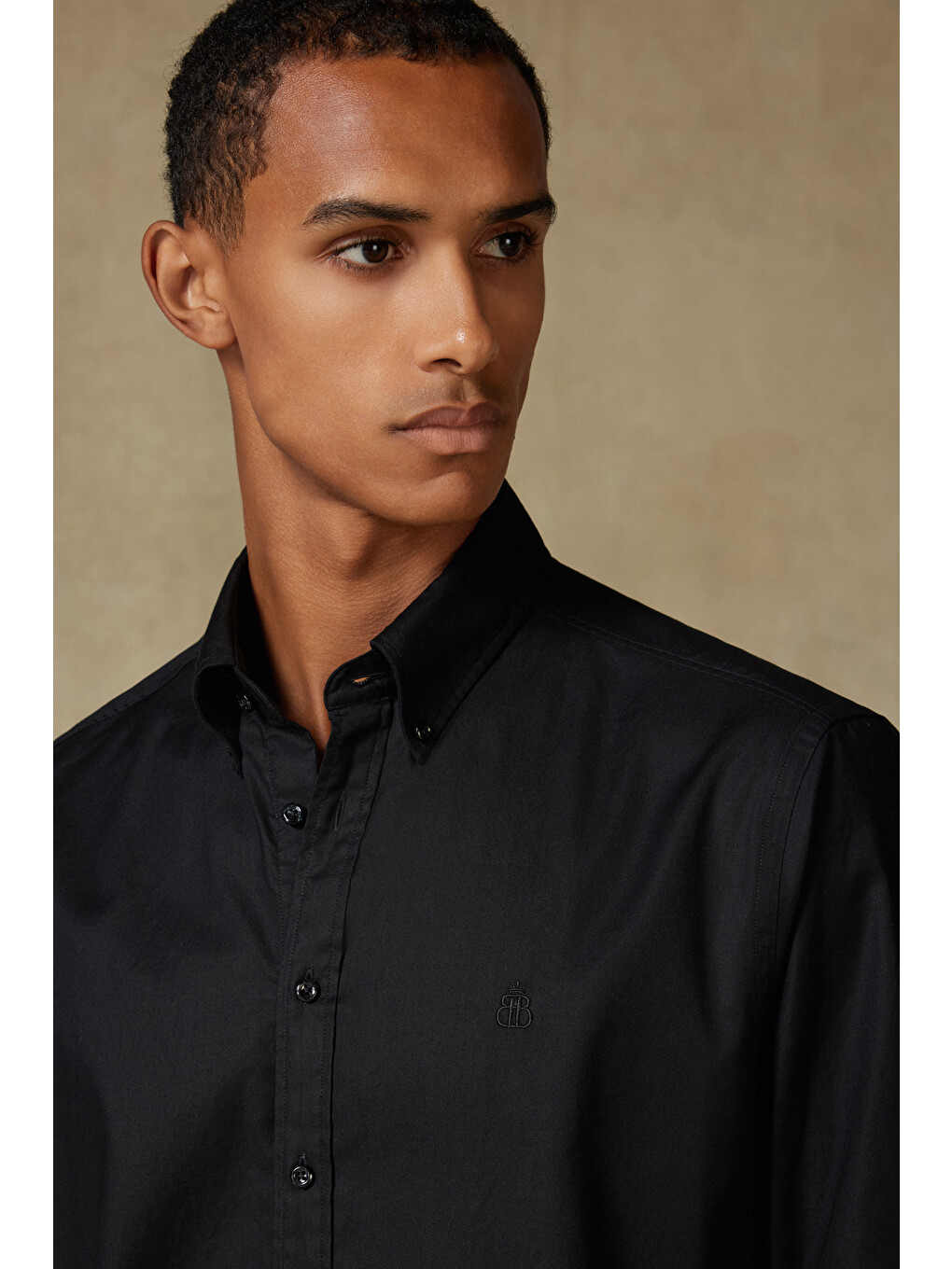 Luca Oxford Stretch Pamuk Karışımlı Comfort Fit Siyah Düğmeli Yaka Erkek Düz Gömlek-2