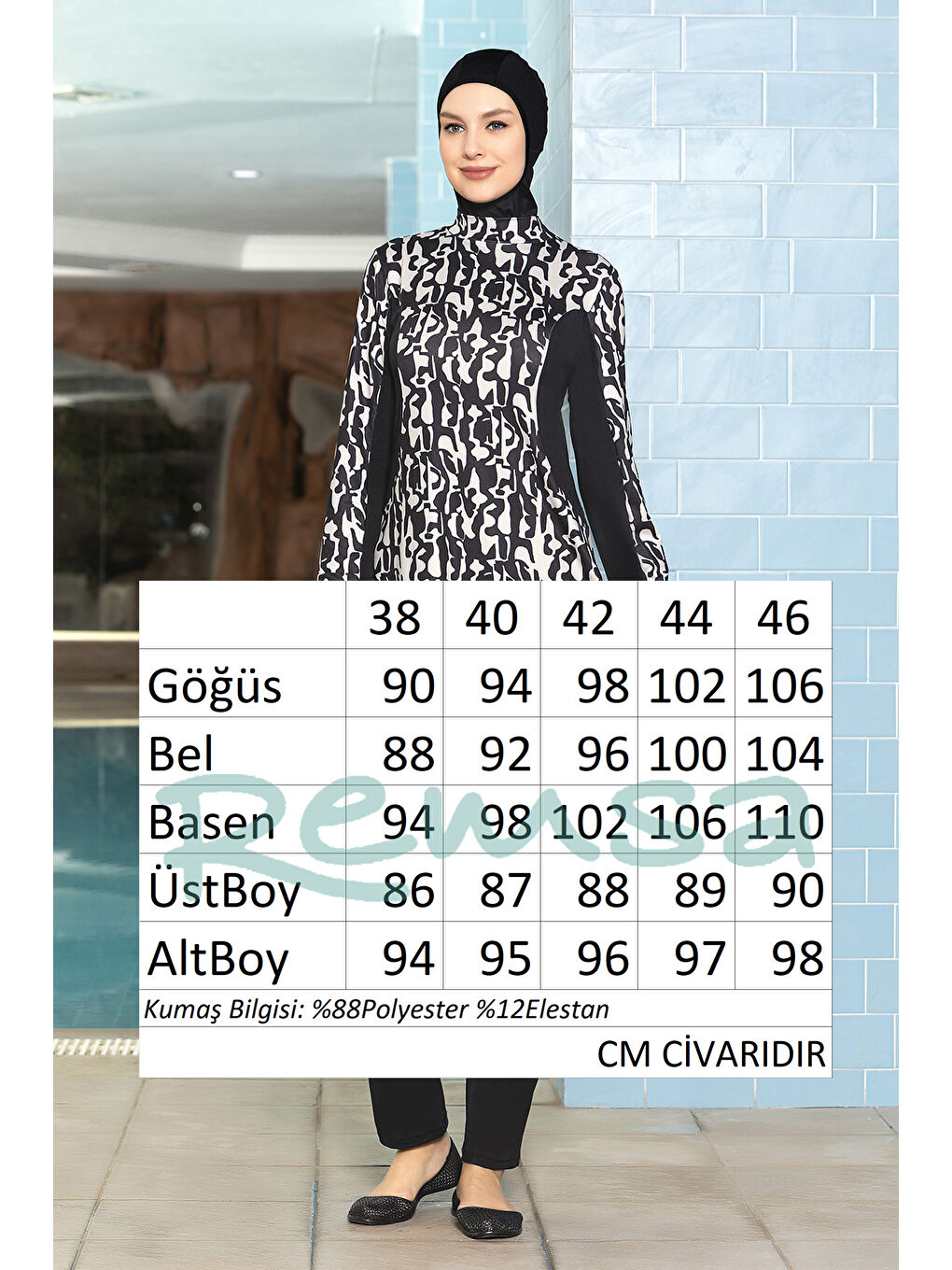 Elastanlı Tam Kapalı Tesettür Mayo 1265-176 Siyah-2