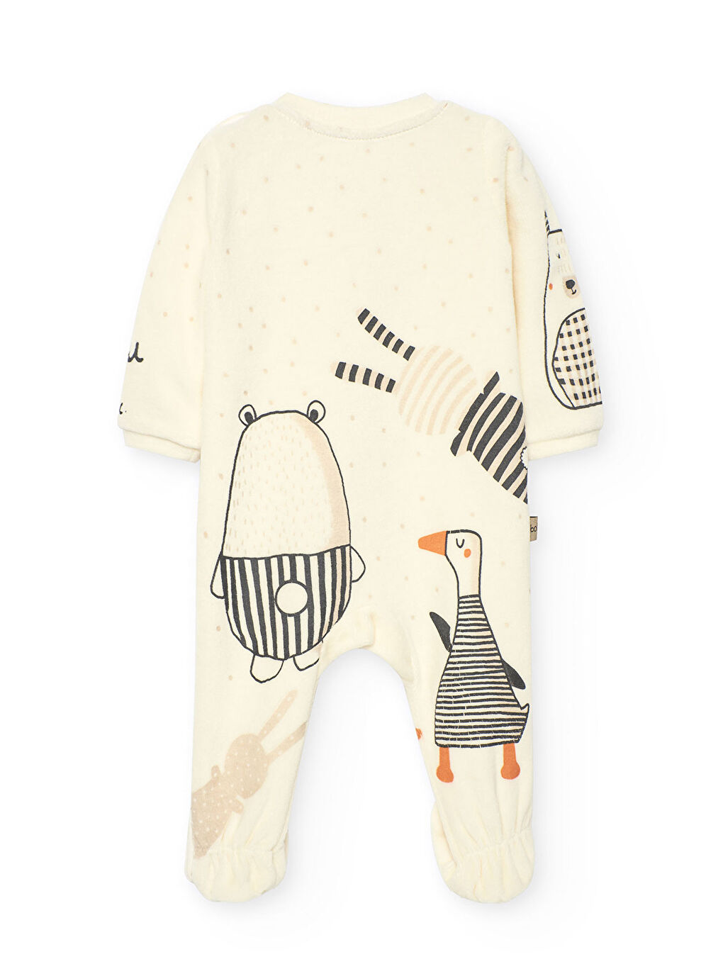 Ekru Erkek Bebek Hayvanlar Baskılı Tulum-1