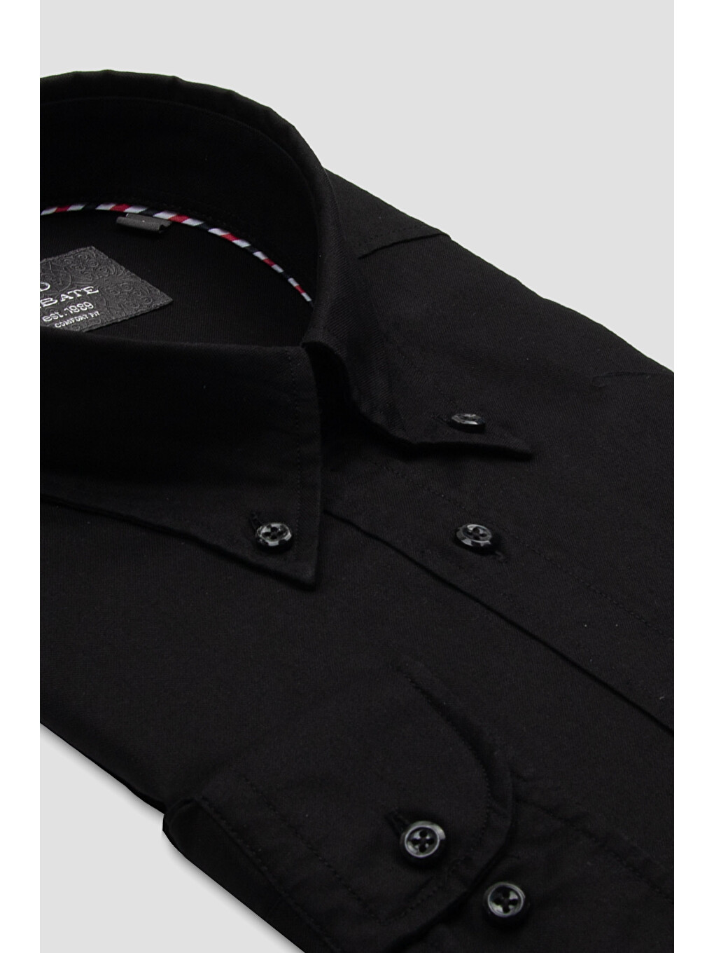 Luca Oxford Stretch Pamuk Karışımlı Comfort Fit Siyah Düğmeli Yaka Erkek Düz Gömlek-4