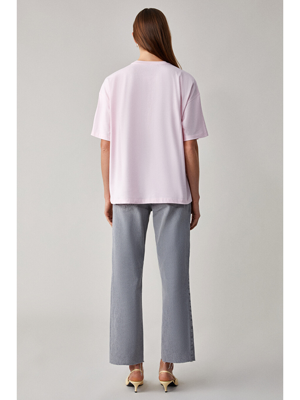 Pembe LAGERTHA Kadın %100 organik Pamuklu Kalın Dokulu Oversize Fit Yuvarlak Yakalı AÇIK PEMBE T-Shirt-4