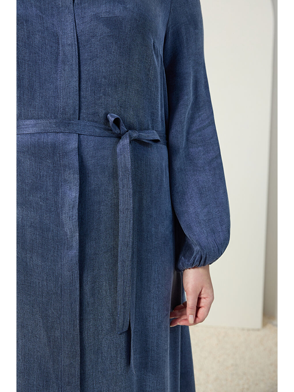 Lacivert Lastikli Gömlek Yaka Elbise-4