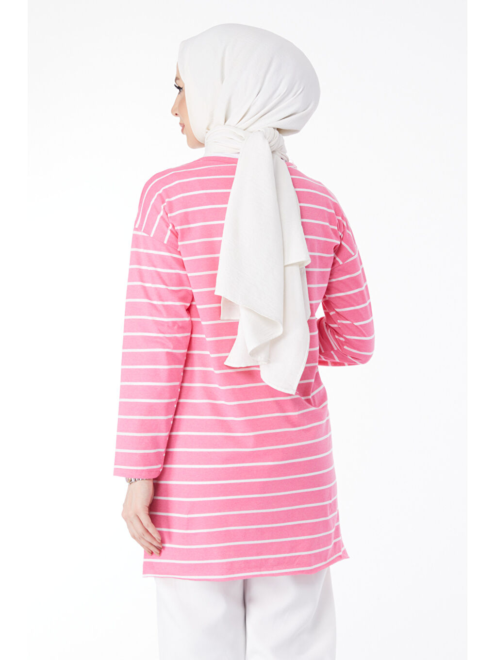 Çİzgili Yırtmaçlı Tunik Fuşya - 27134-4