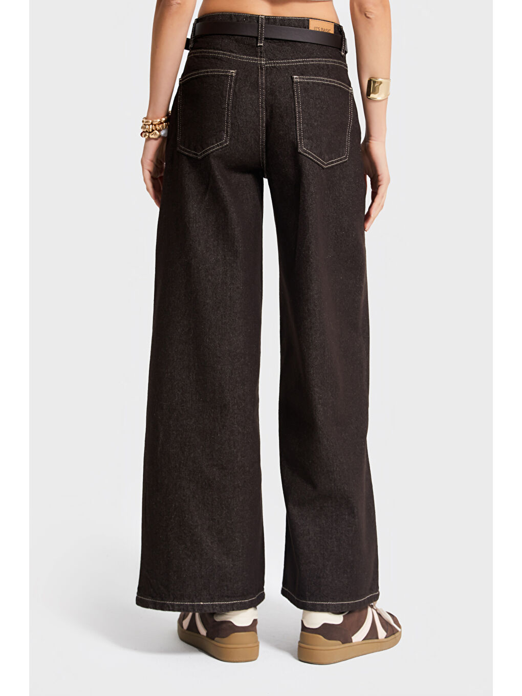 Kahverengi Kadın Acı Kahve Renk 7w5-16 Culotte Wide Leg Fit Kemerli Denim Jean-2