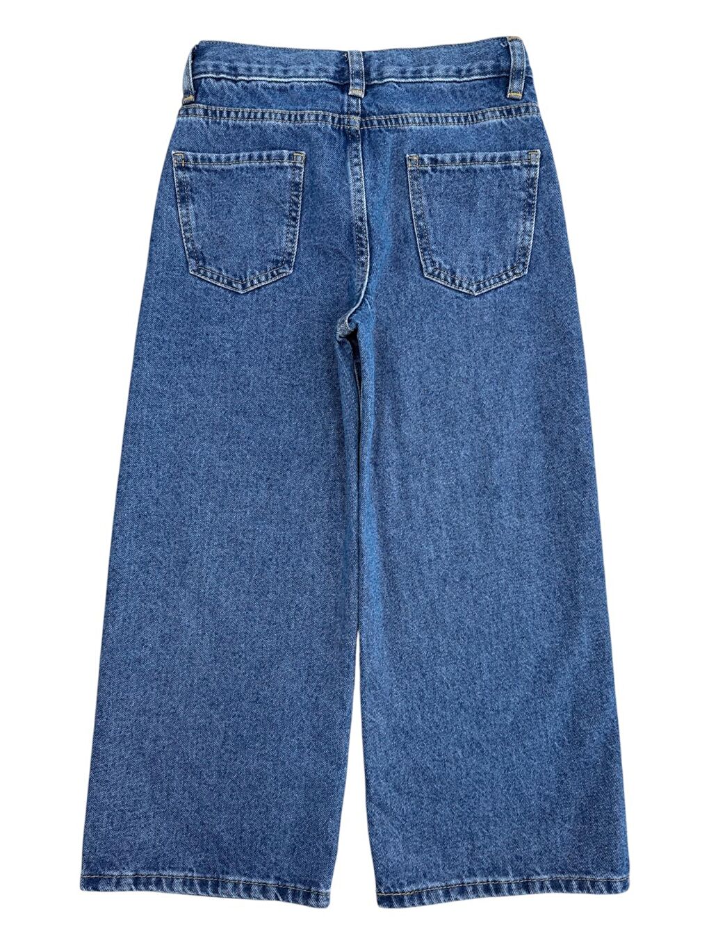 Kız Çocuk Mavi Renk Çiçek Nakışlı Jean Pantolon-1