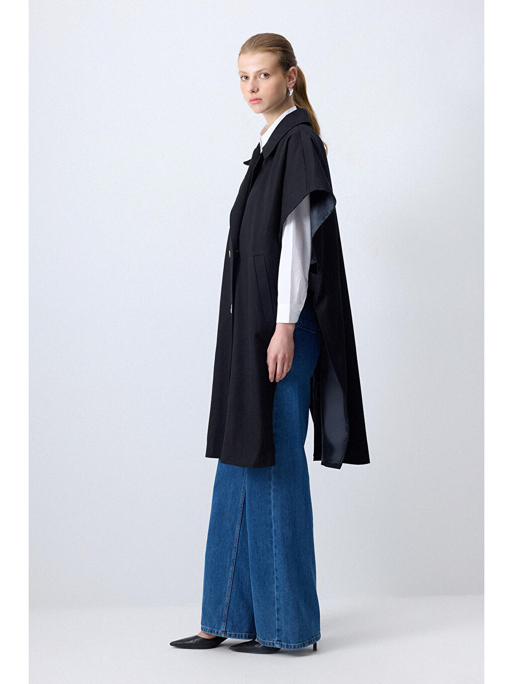 Siyah Kruvaze Gabardin Trençkot-1