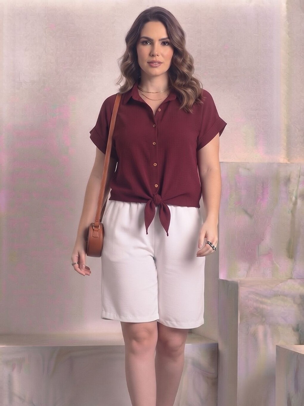 Kadın Müslin Yaka Patlı Tam Düğme Gömlek Bordo-1