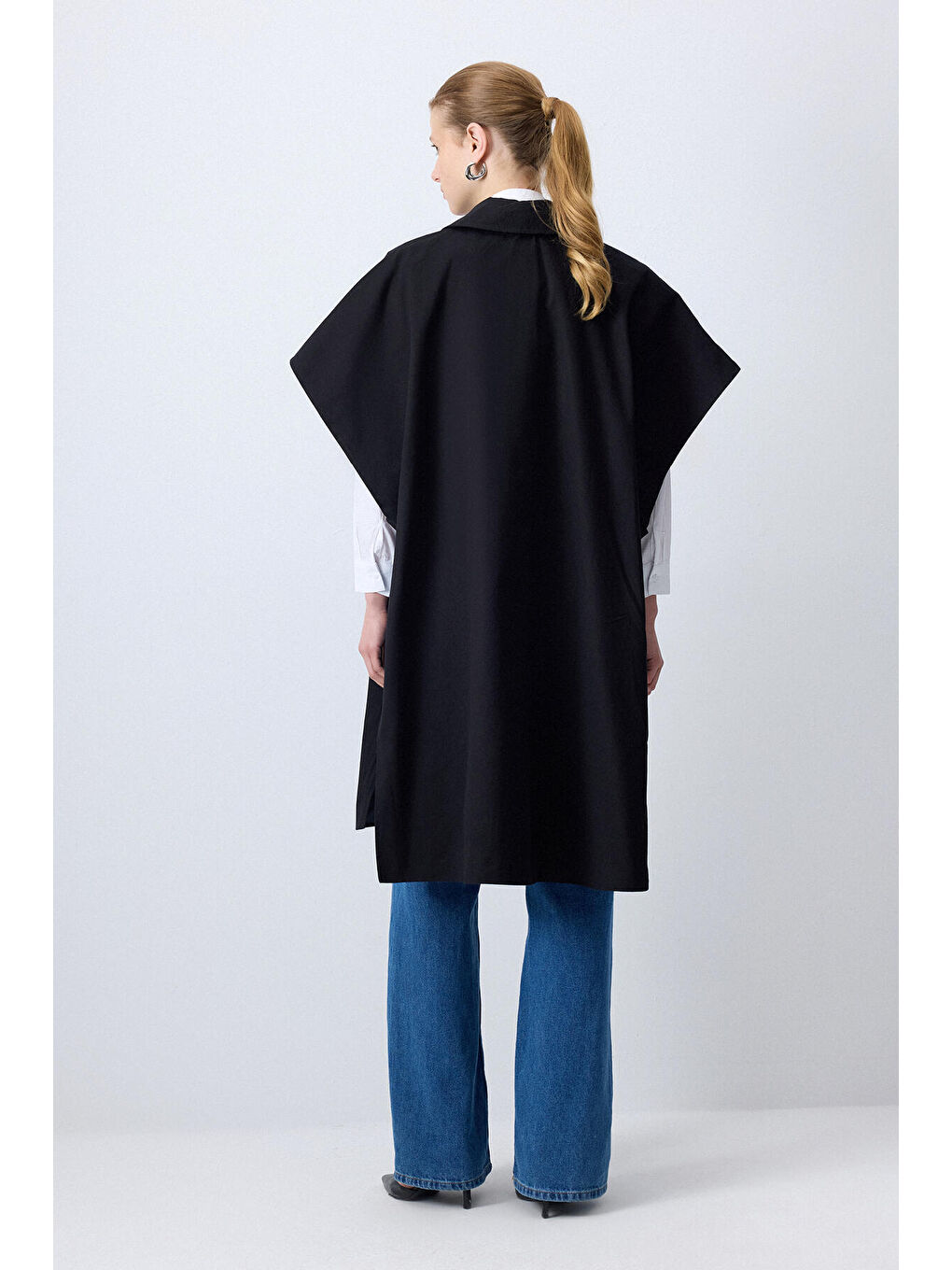 Siyah Kruvaze Gabardin Trençkot-2