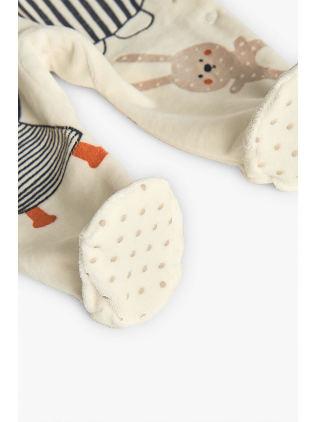 Ekru Erkek Bebek Hayvanlar Baskılı Tulum-3