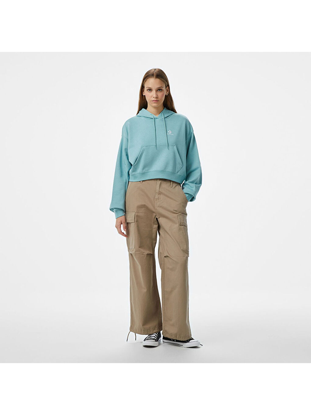 Chuck Taylor Boxy Kadın Mavi Kapüşonlu Sweatshirt-2