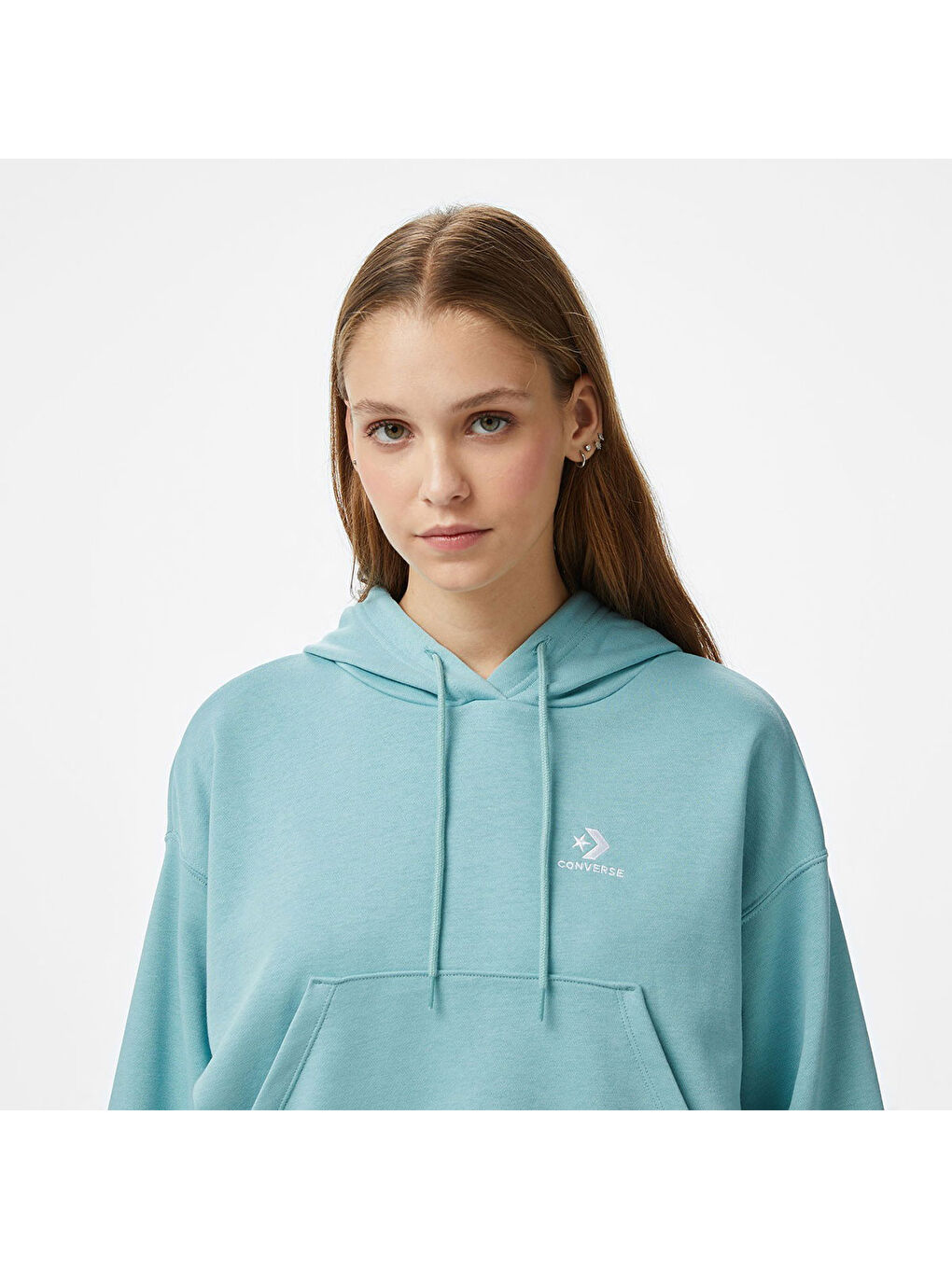 Chuck Taylor Boxy Kadın Mavi Kapüşonlu Sweatshirt-3