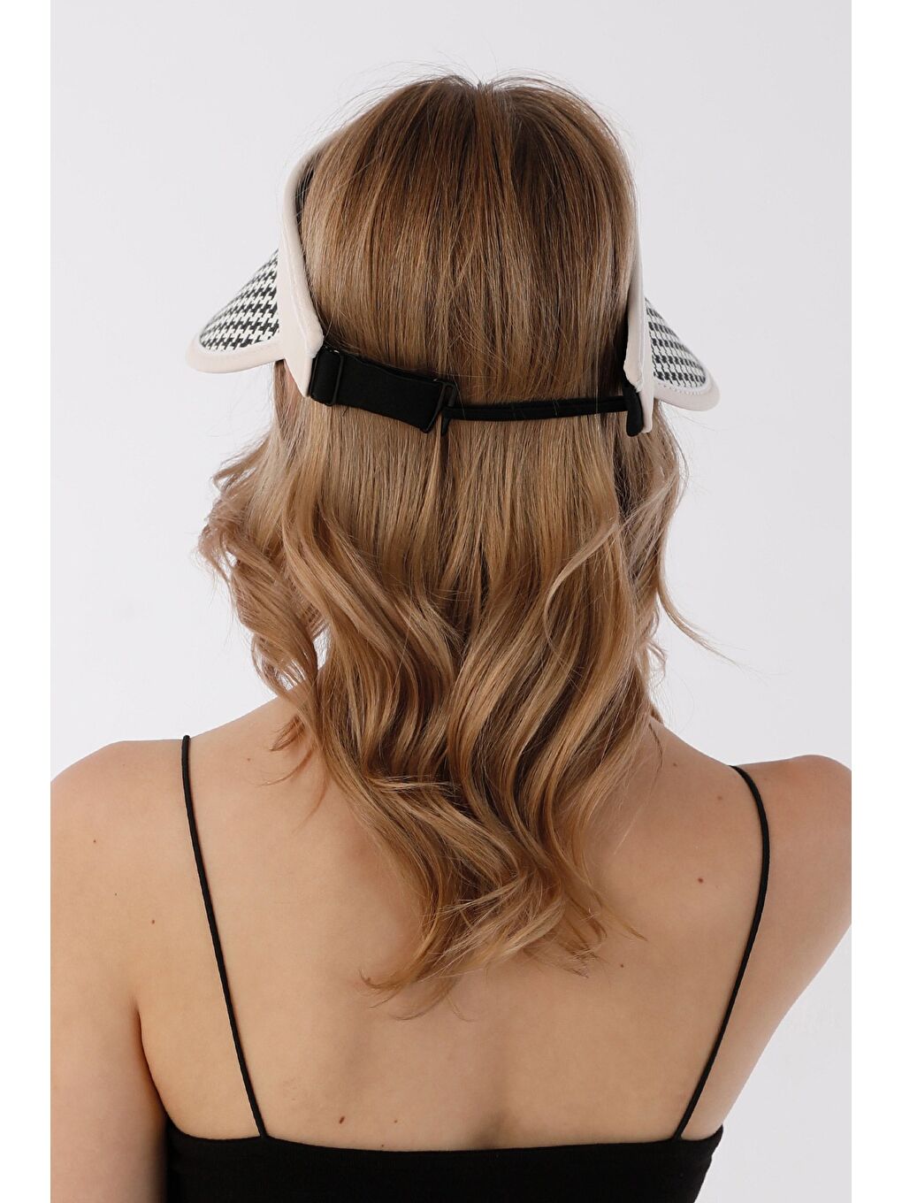 Bej Kazayağı Desenli Siperli Ayarlanabilir Hasır Şapka-3