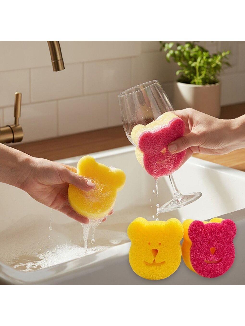 Sponge Çift Taraflı Gülen Yüz Çok Amaçlı Sihirli Bulaşık Süngeri 2 Adet-1