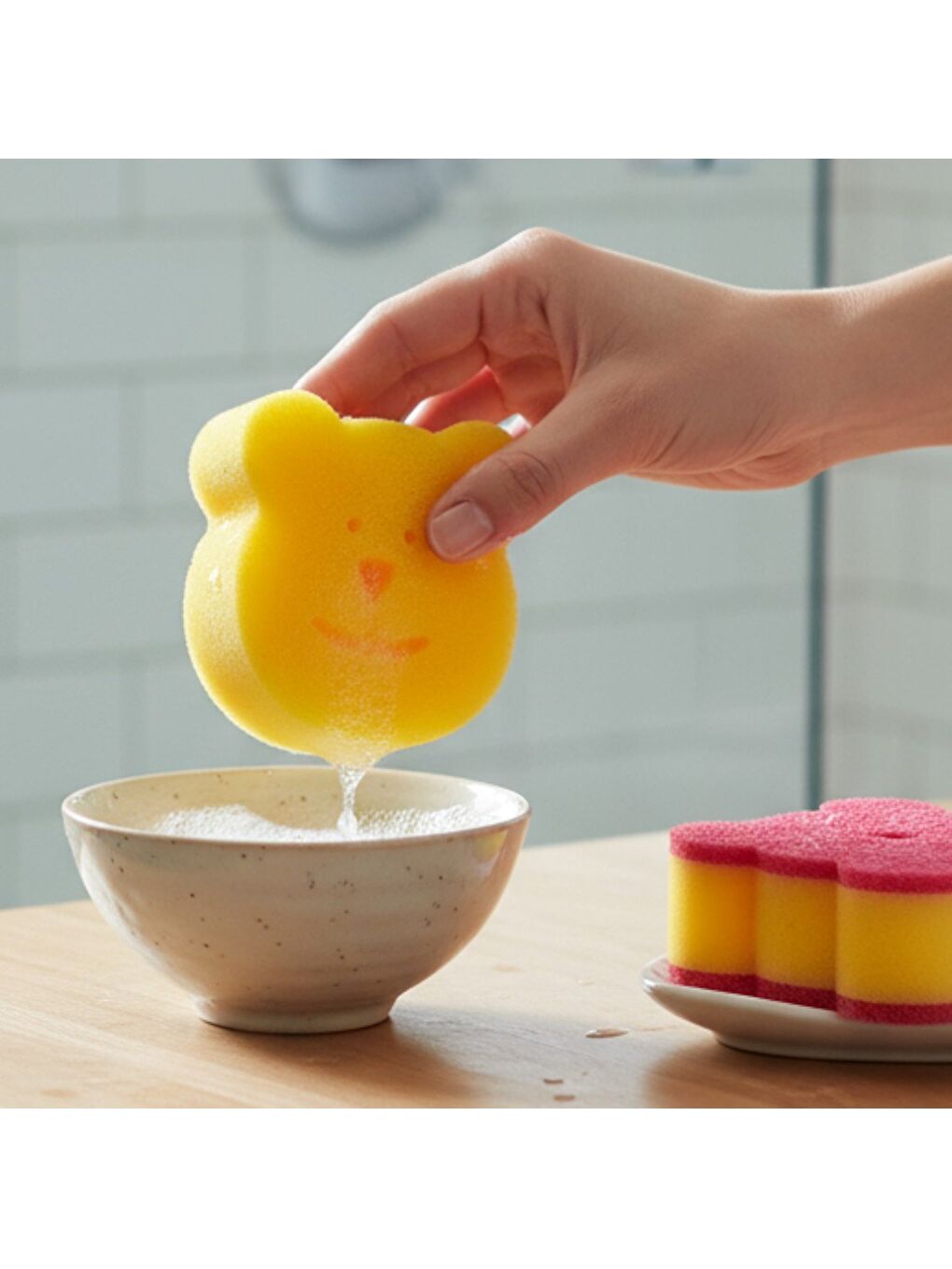 Sponge Çift Taraflı Gülen Yüz Çok Amaçlı Sihirli Bulaşık Süngeri 2 Adet-2