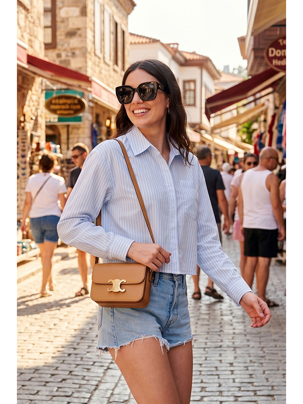 Mavi Pamuklu Relaxed Fit Çizgili Göğüs Cepli Kadın Gömlek 6982039