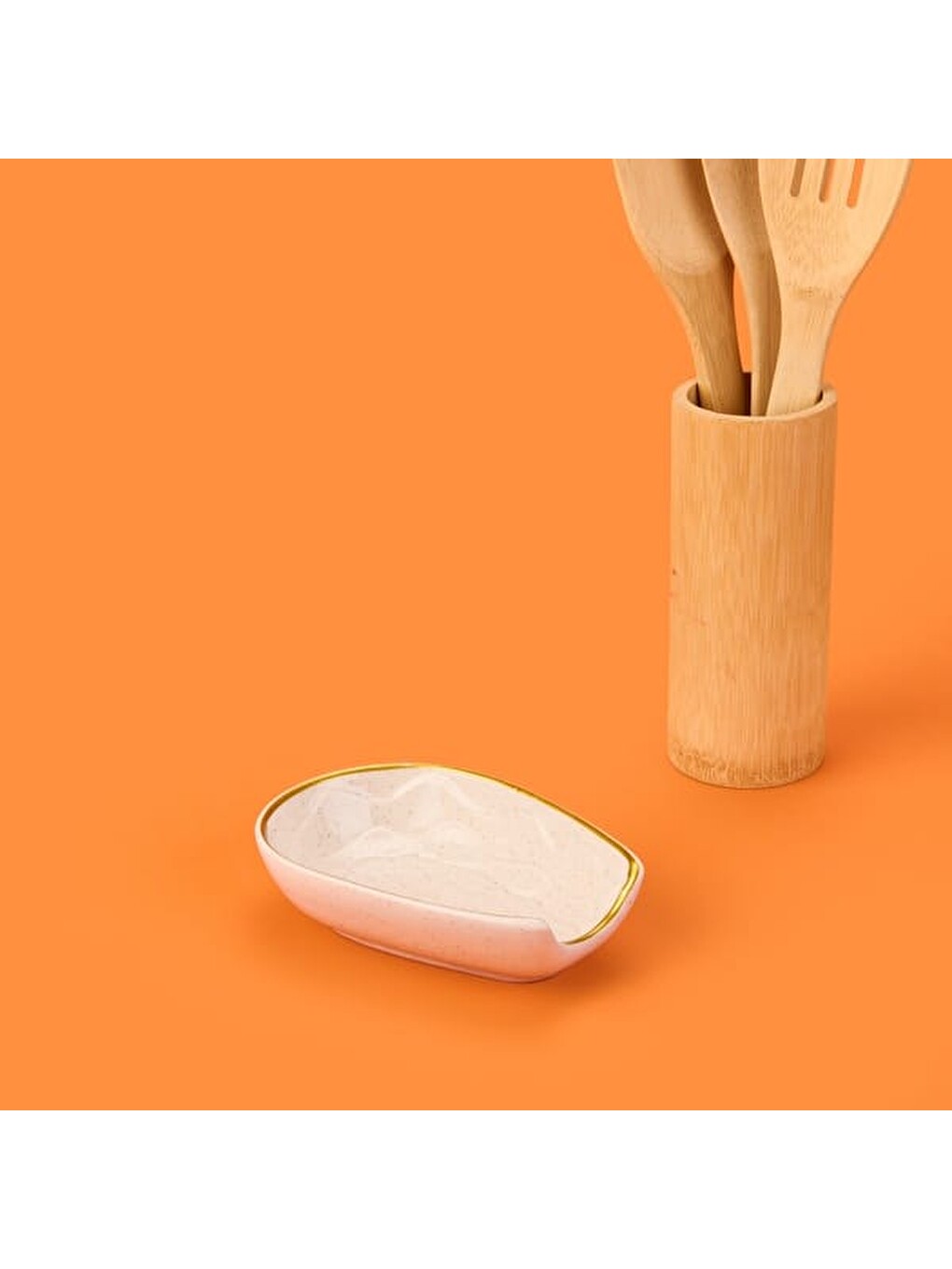 Bej Kitchen Oval Seramik Kaşık Altlığı - Krem / Altın - 15 cm-1