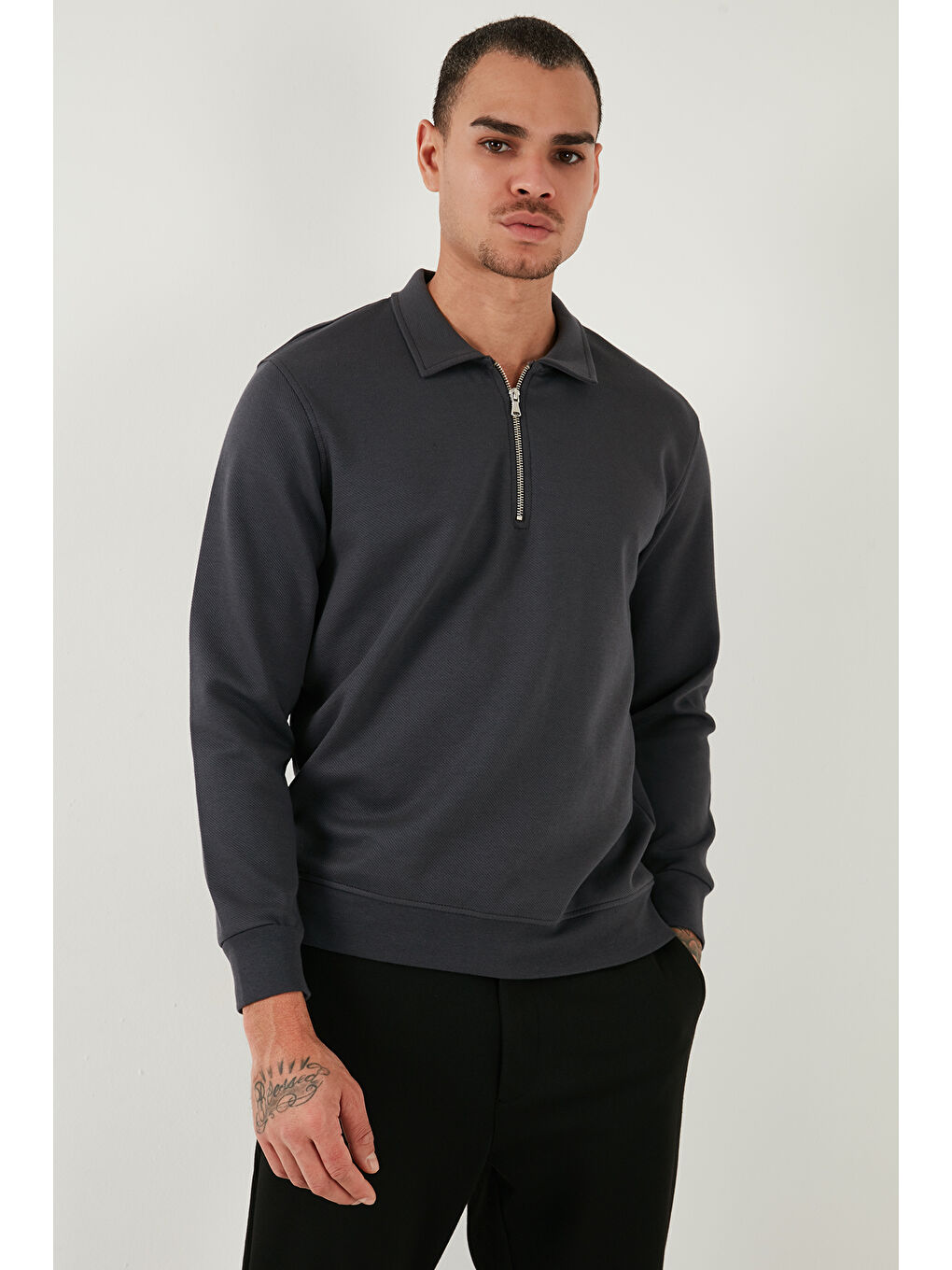 Gri Pamuklu Regular Fit Yarım Fermuarlı 2'li Paket Polo Yaka Sweat 5905789S2-1