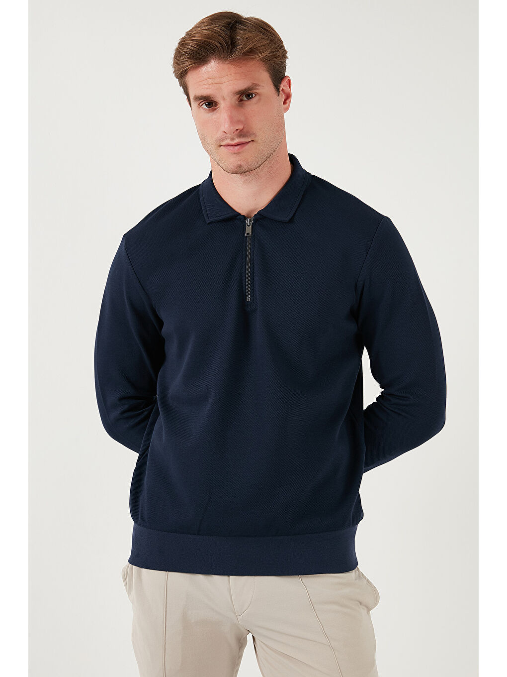 Gri Pamuklu Regular Fit Yarım Fermuarlı 2'li Paket Polo Yaka Sweat 5905789S2-2