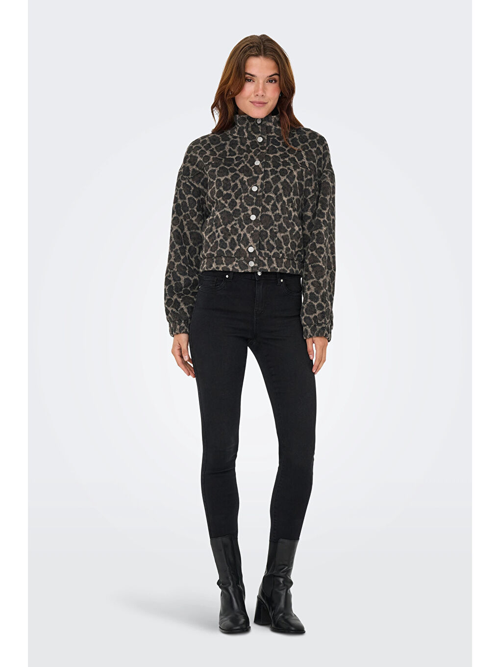 Kahverengi Onlemılia Regular Fit Dik Yaka Düğmeli Kadın Ceket 15349082-2