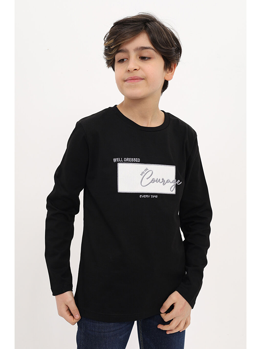 Siyah Erkek Çocuk Nakışlı Tişört