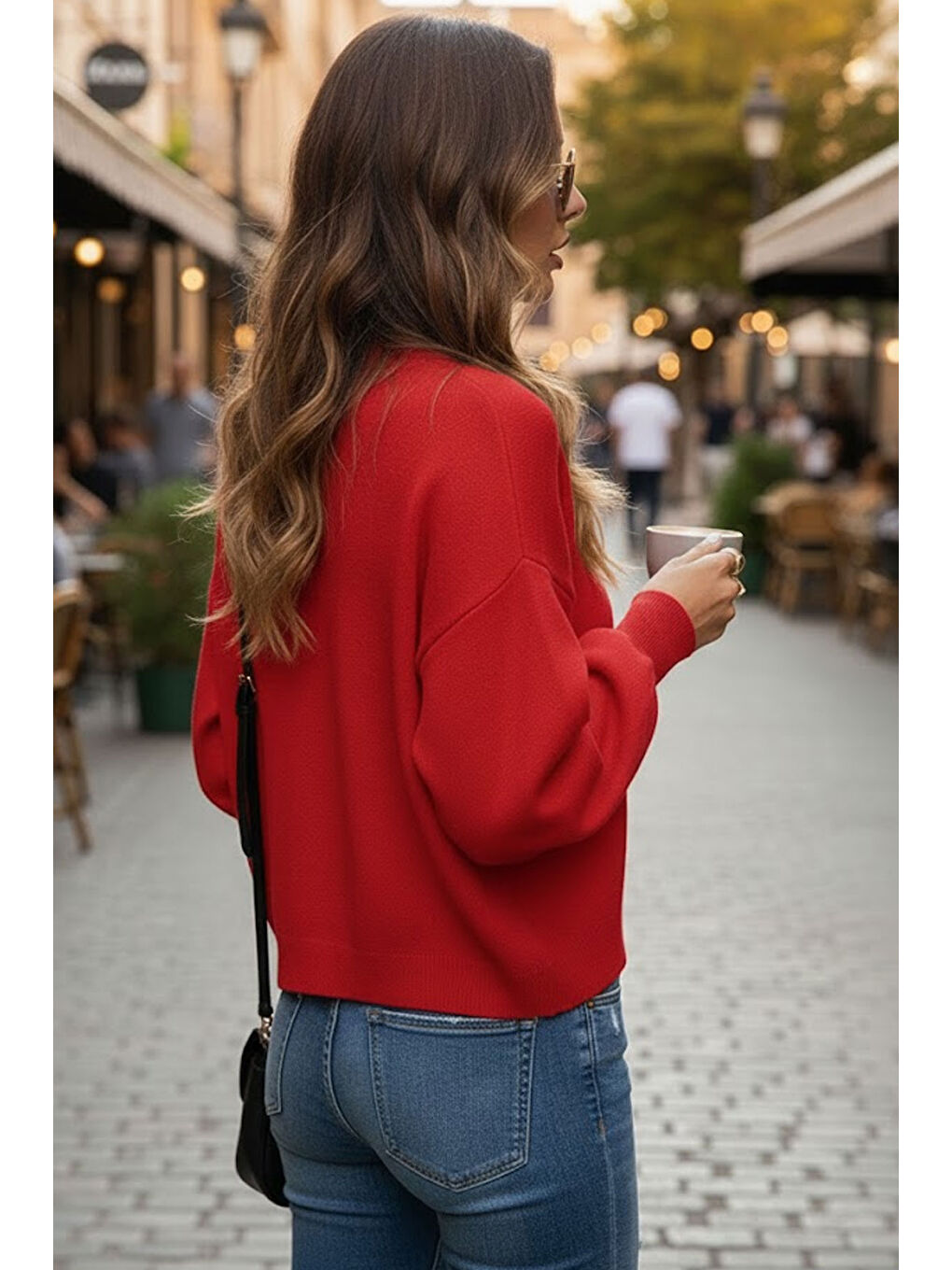 Kırmızı Yumuşak Dokulu Mücevher Düğmeli Ceket Görünümlü Triko Hırka-2