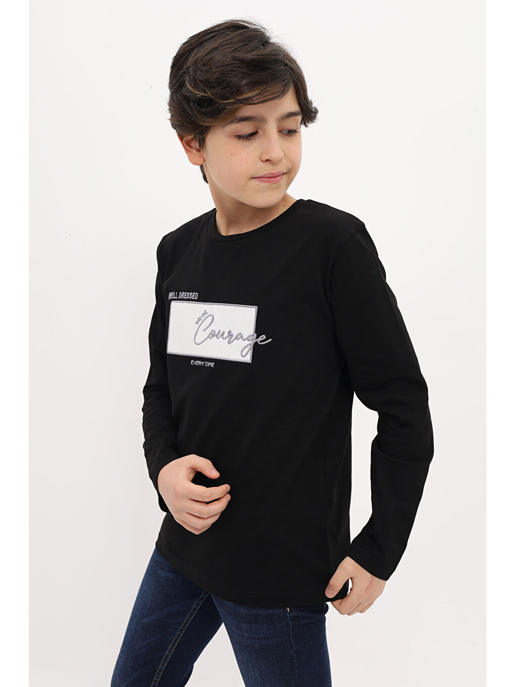 Siyah Erkek Çocuk Nakışlı Tişört-2