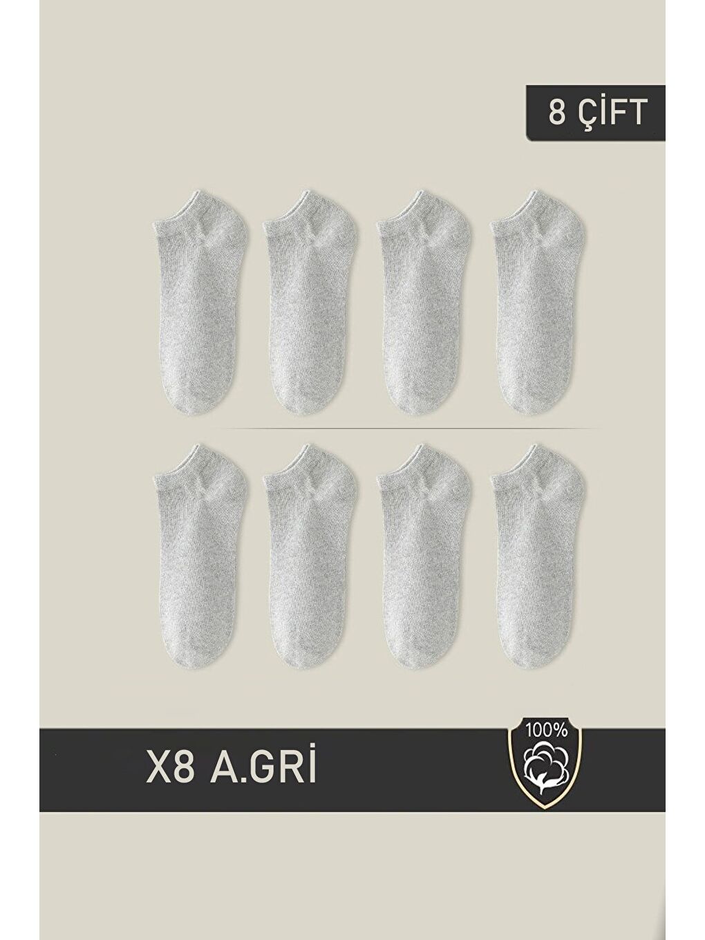 Unisex Patik Çorap 8 Çift Gri Koku Yapmaz.