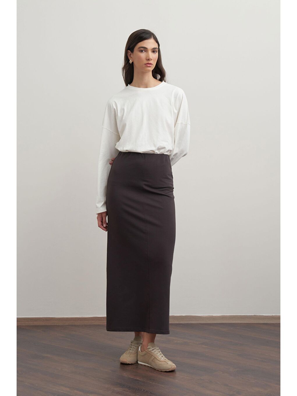 Kahverengi Acı Kahve-Pamuklu Kalem Etek