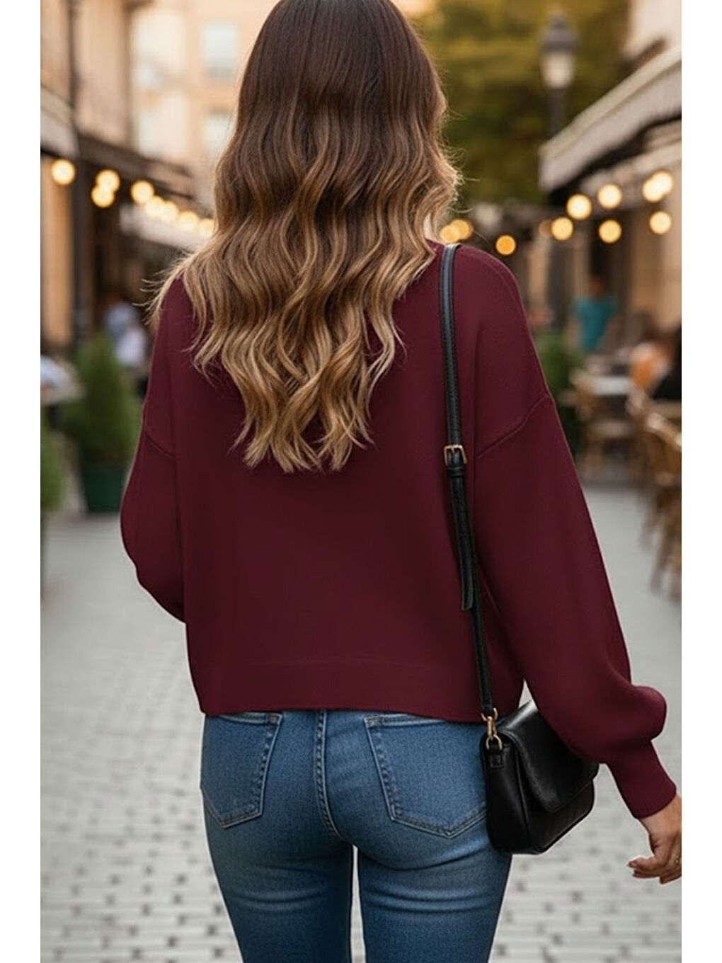 Bordo Yumuşak Dokulu Mücevher Düğmeli Ceket Görünümlü Triko Hırka-2