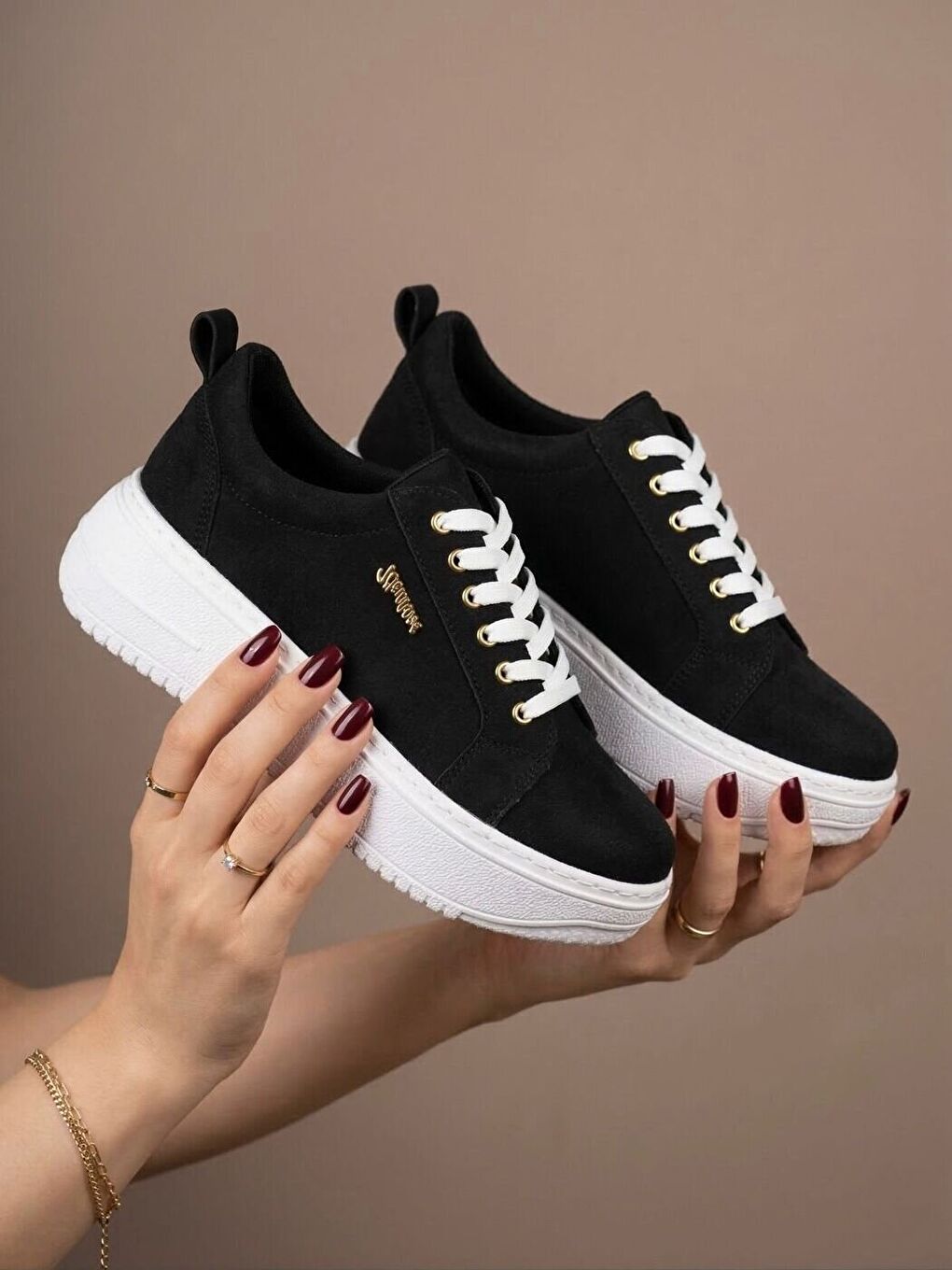 Kadın Less Siyah Süet Kalın Tabanlı Ortopedik Günlük Sneaker-2