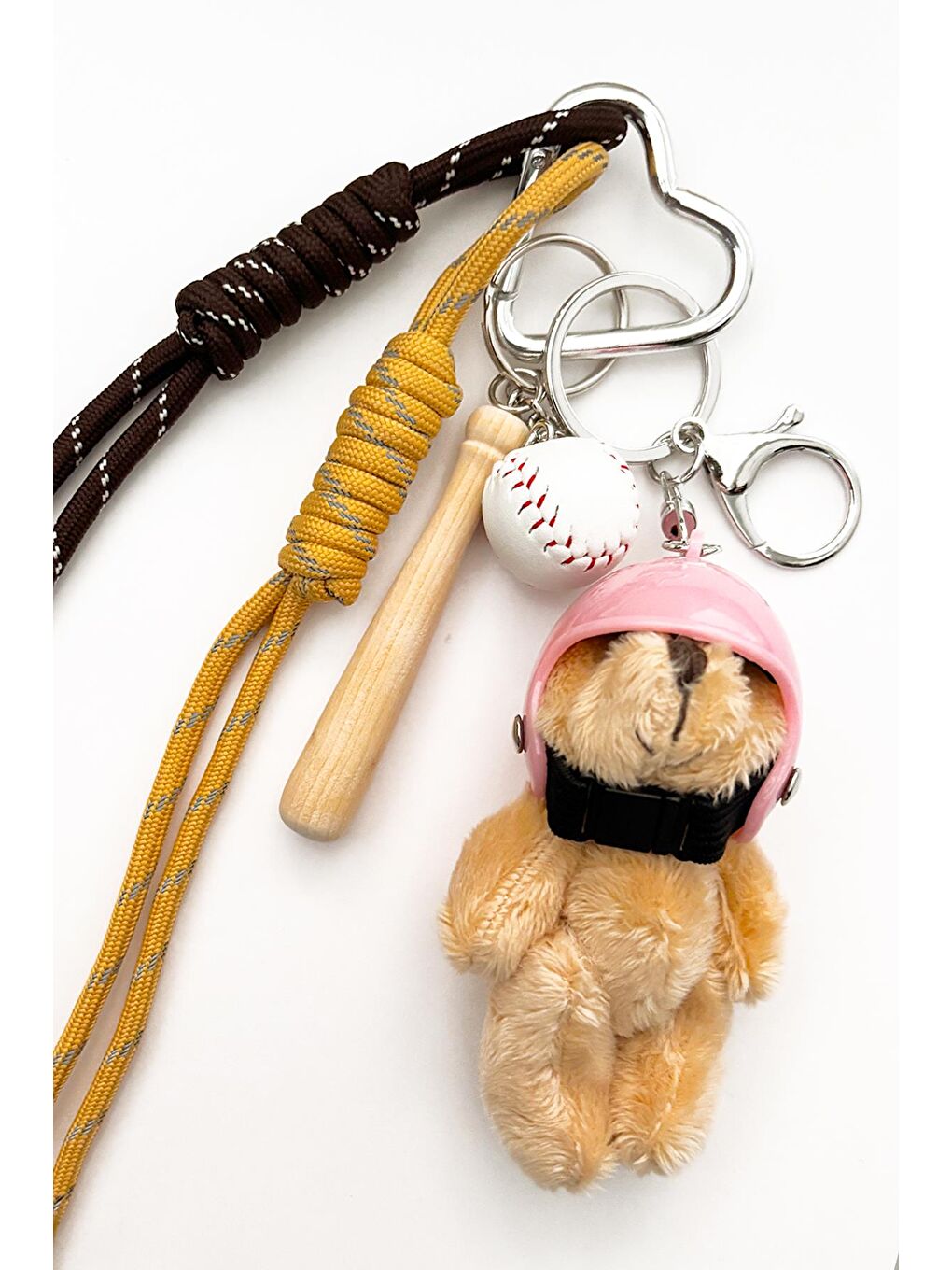 New Obsessions Pembe Baseball Kasketli Teddy Bear Charm Anahtarlık Çanta Süsü - 1