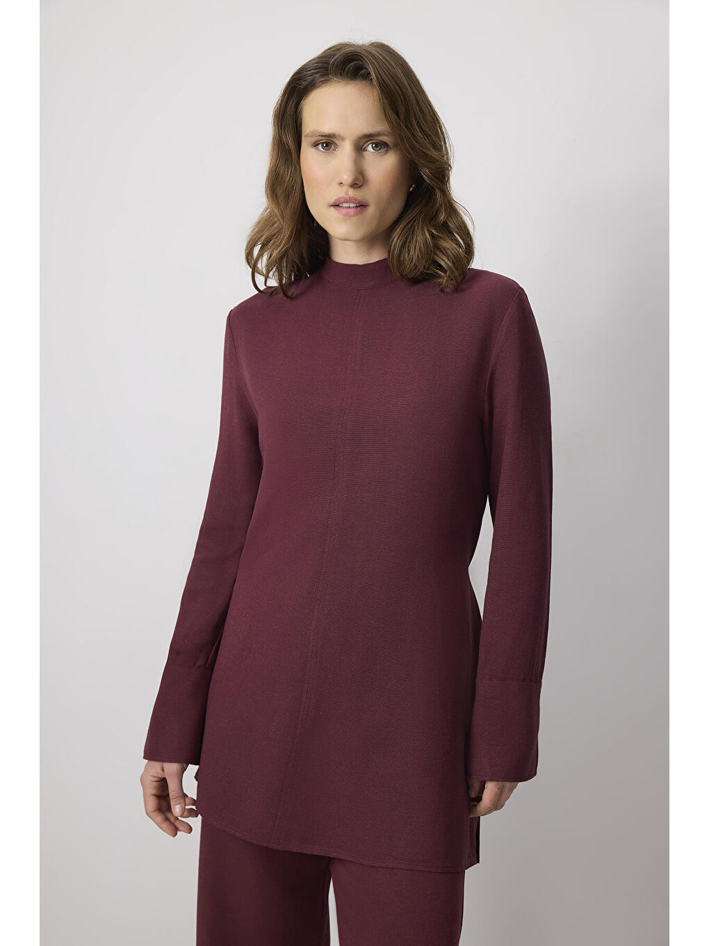 Bordo Belden Bağlamalı Doğal Dokulu Takım-1