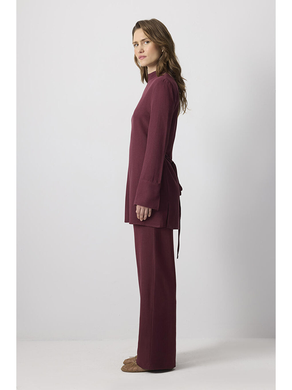 Bordo Belden Bağlamalı Doğal Dokulu Takım-2