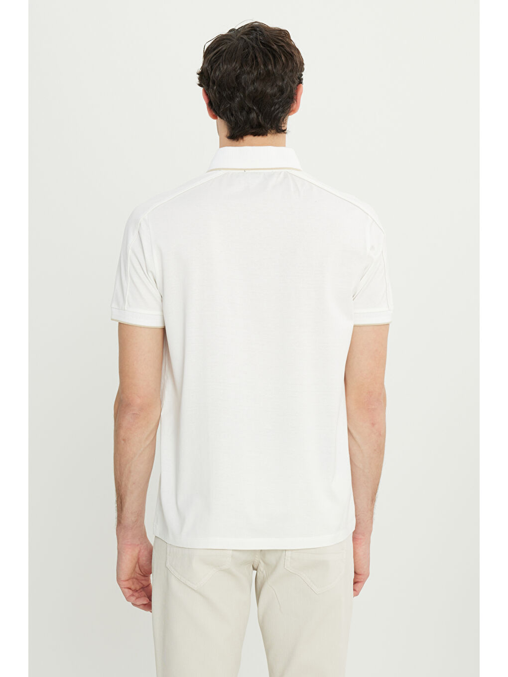 Erkek Beyaz %100 Pamuk Slim Fit Dar Kesim Polo Yaka Tişört-4