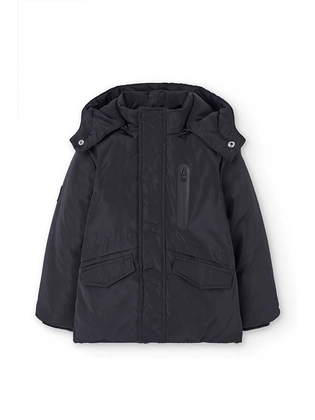 Siyah Erkek Çocuk Kapak Cepli Mont