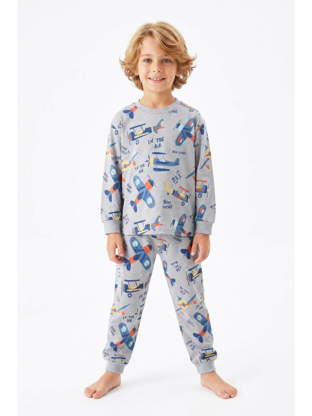 Gri Erkek Çocuk %100 Pamuk Pijama Takımı 3-8 Yaş 12736ıs
