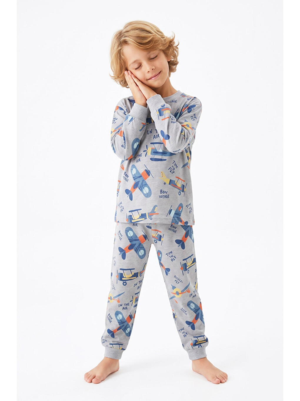 Gri Erkek Çocuk %100 Pamuk Pijama Takımı 3-8 Yaş 12736ıs-1