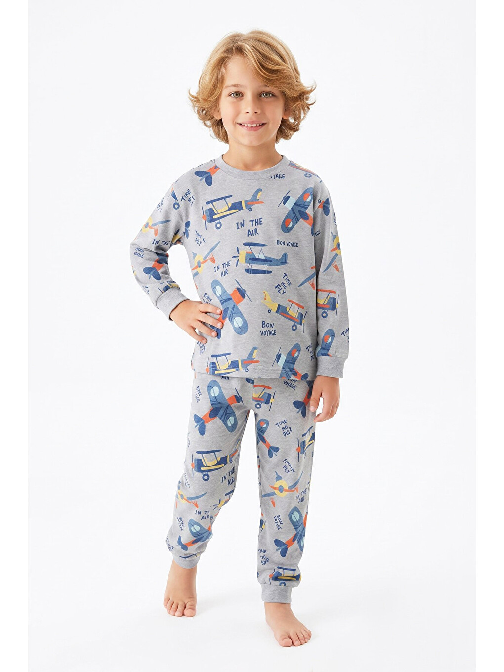 Gri Erkek Çocuk %100 Pamuk Pijama Takımı 3-8 Yaş 12736ıs-2