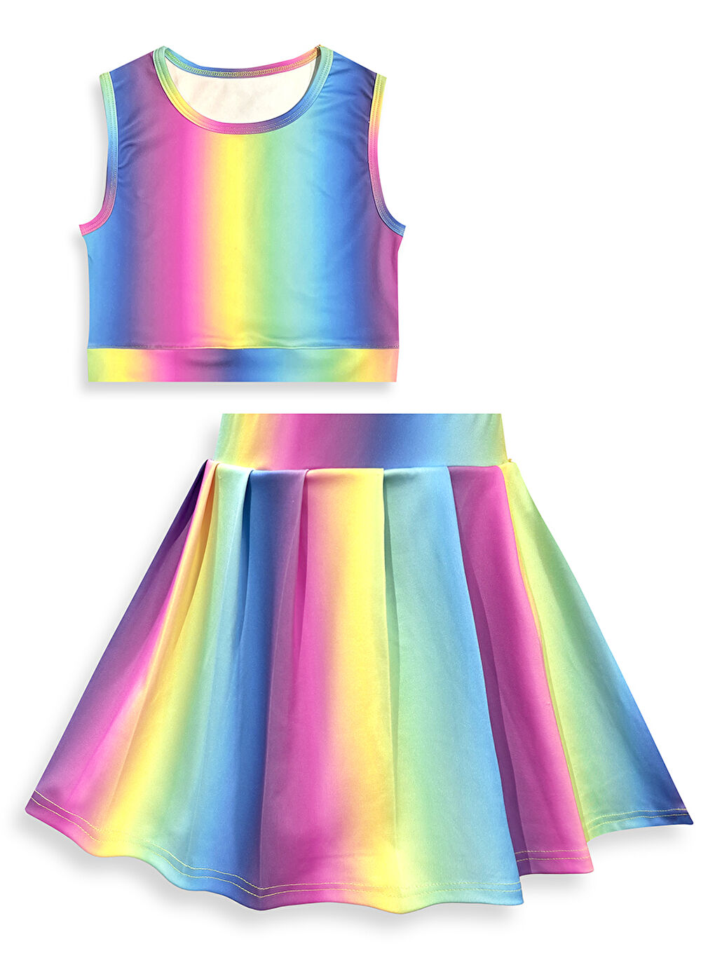 Karışık Renkli Kız Çocuk Spor Şort Etek Crop Atlet Takım-1