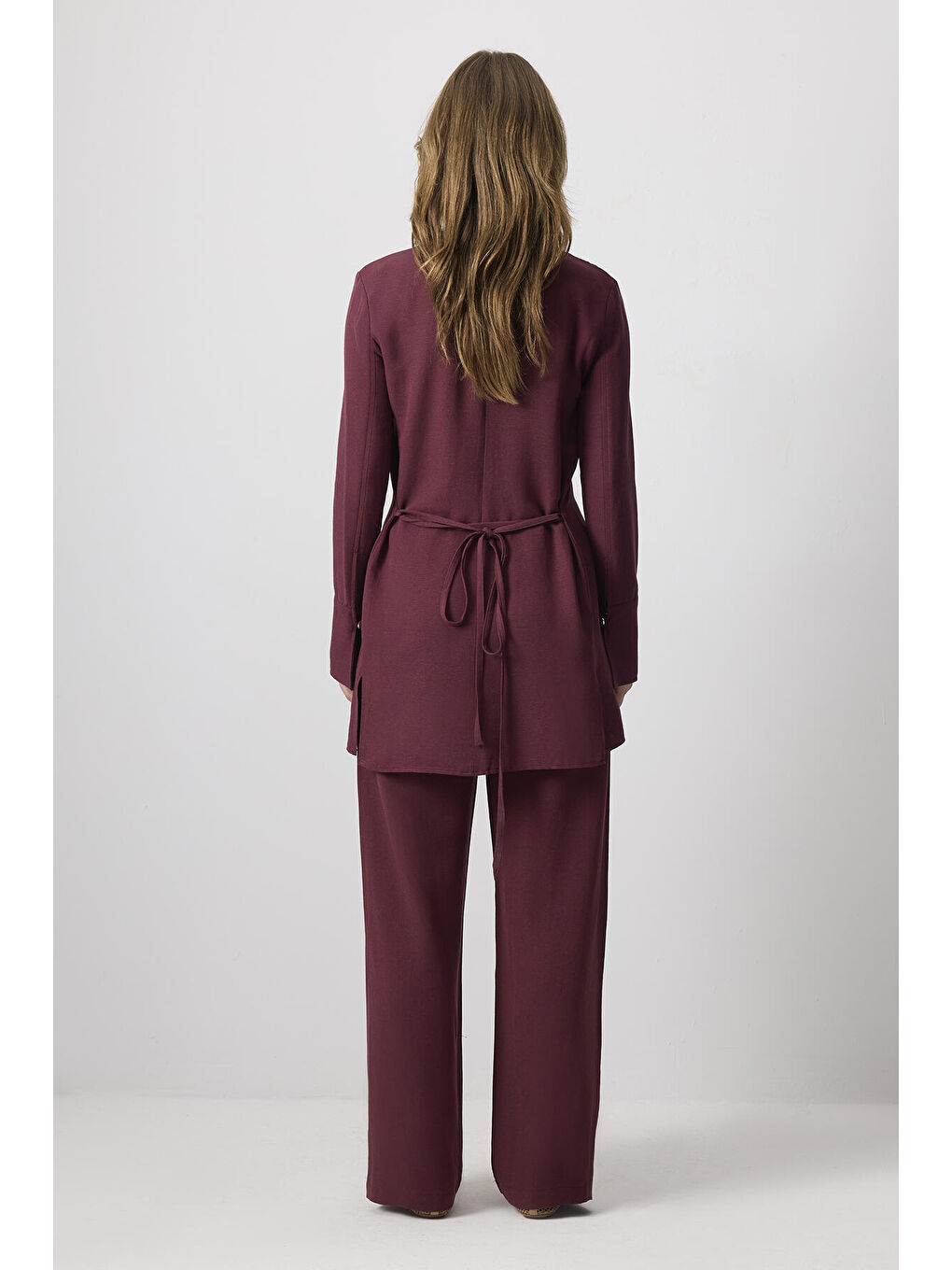 Bordo Belden Bağlamalı Doğal Dokulu Takım-3