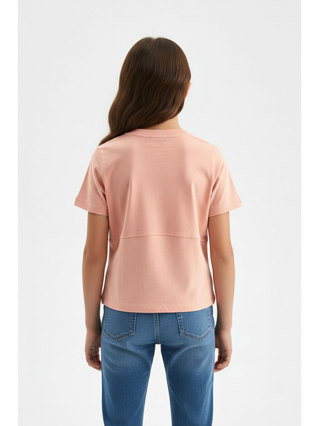 Ekru Kız Çocuk Bisiklet Yaka Kısa Kollu Dikiş Detaylı Metal Armalı Tişört  24984-3