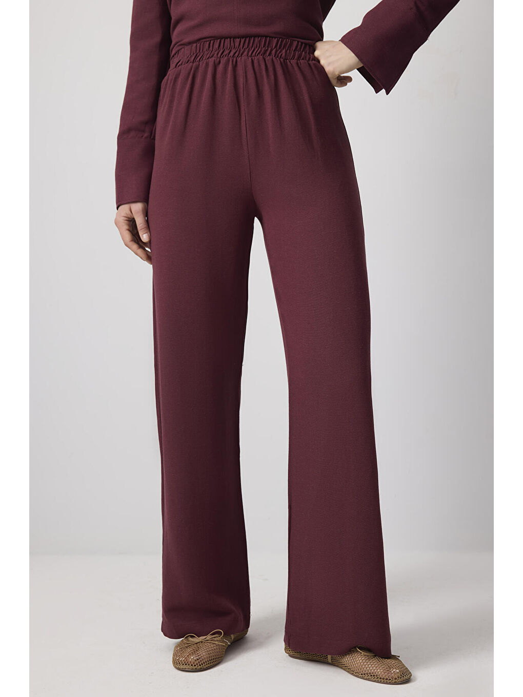 Bordo Belden Bağlamalı Doğal Dokulu Takım-4