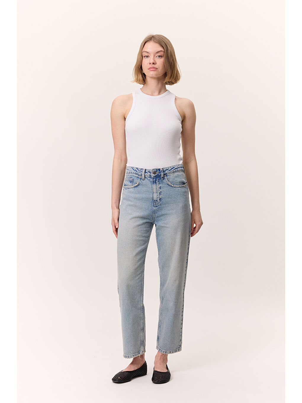 Yüksek Bel Mom Fıt Jean Açık Mavi-2