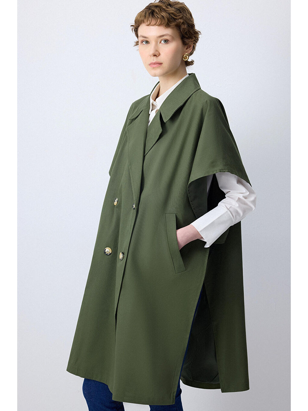 Haki Kruvaze Gabardin Trençkot-1