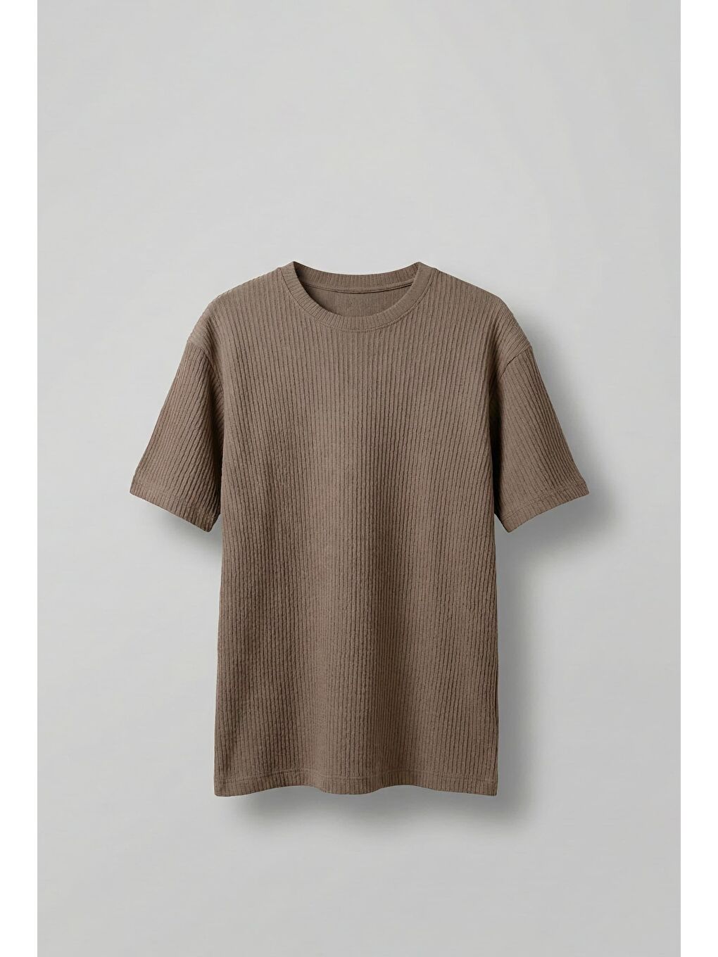 Kahverengi Erkek Fitilli Yıkamalı Renk Geçişli Oversize T-Shirt Kahve Beyaz